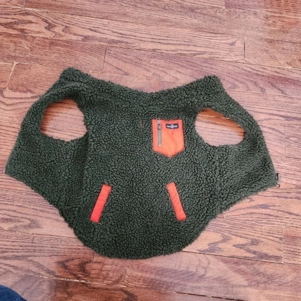 Lucy & Co Reversible Dog Vest Large Orange Mountain Print Sherpa Fleece Hiking
